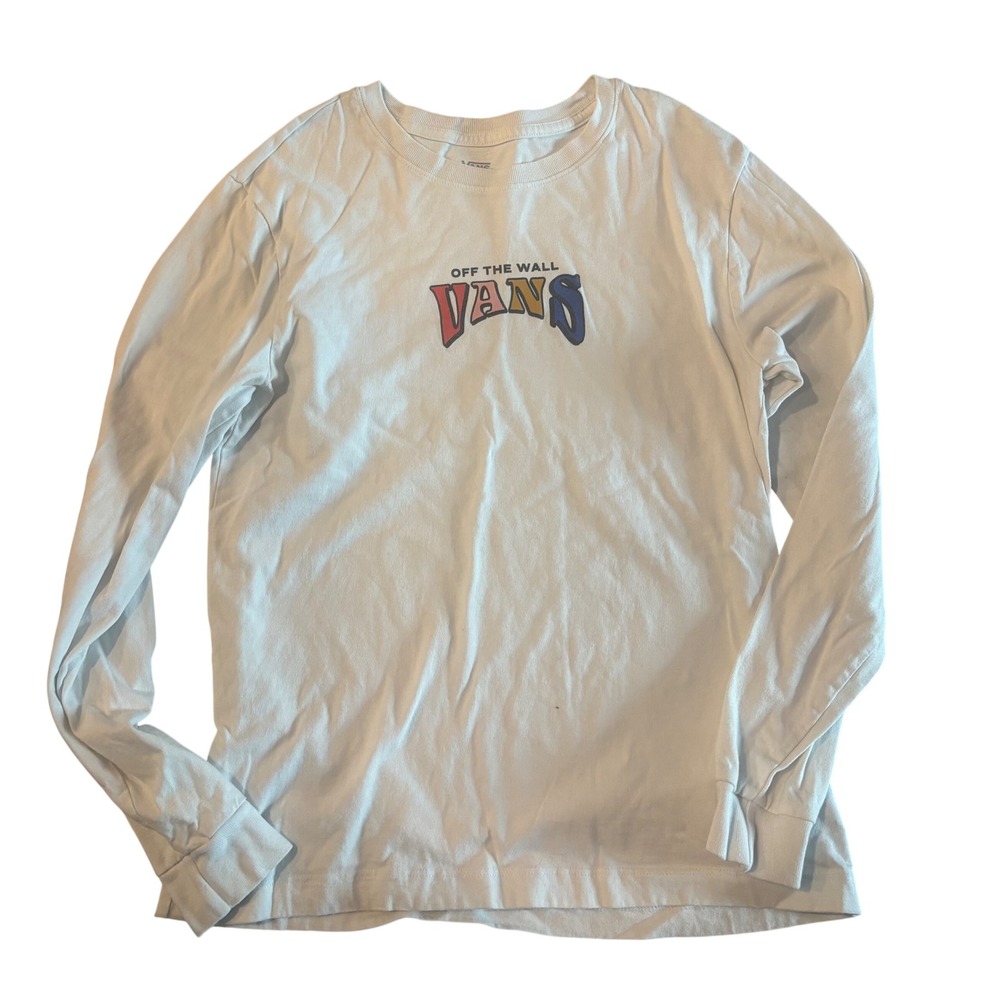 Vans Off The Wall Long Sleeve Graphic T-Shirt White Mens Medium Multi Color Logo